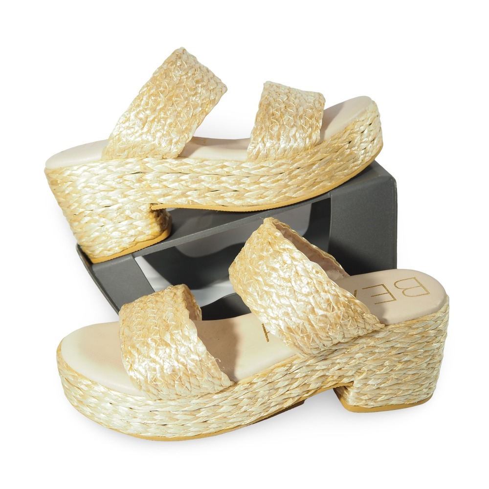 Beach by‎ Matisse Ocean Ave Raffia Platform Sandals Women 9M Tan Woven Slides